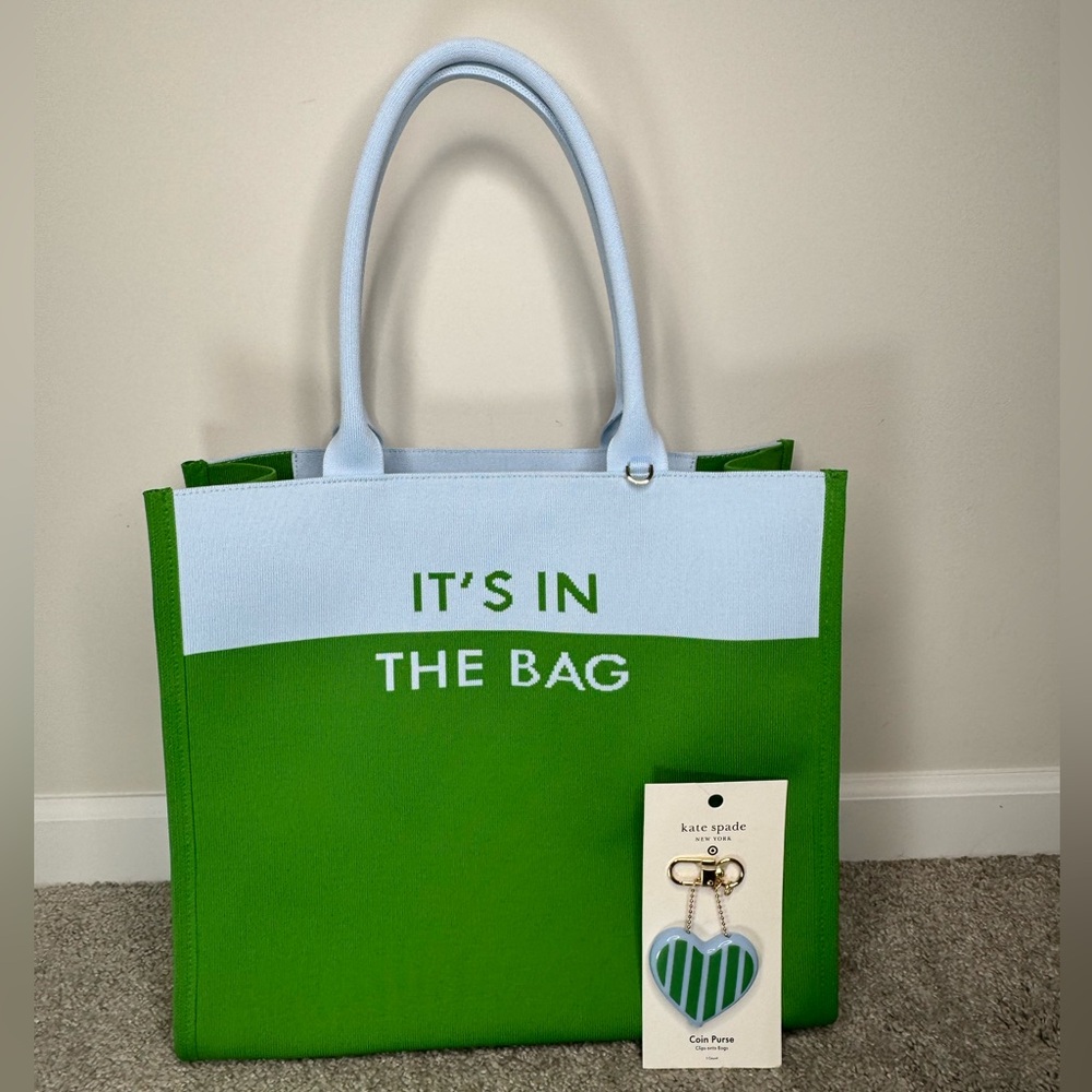 Kate Spade X Target Collaboration Colorblock Blue, Green Knit Tote w Coin Purse